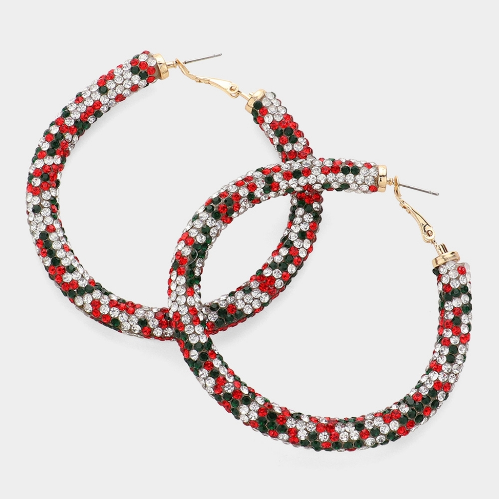 MultiColored Studded Detail 2.6" Rhinestone Hoop Crystal Round Bling Sparkling